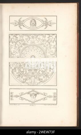 Decke, Pierre-Nicolas Beauvallet, 1820 Ornamentmuster mit Decke. Teil (1. CAH. F. 5) des Prentalbums mit zwei Serien von insgesamt 138 Ornamentdrucken von Beauvallet und Normand, Fragmens d’Ortuens Dans Le Style Antique. Papier-Ätzornamente  Kunst. (Dekorierte) Decke Stockfoto