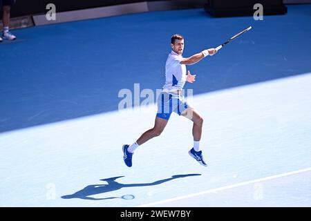 Melbourne, Australie. Januar 2024. Novak Djokovic während des Australian Open AO 2024 Grand Slam Tennis Turniers am 26. Januar 2024 im Melbourne Park in Australien. Foto Victor Joly/DPPI Credit: DPPI Media/Alamy Live News Stockfoto