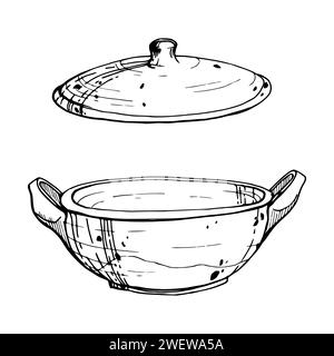 Hand gezeichnete Tinte Vektor Illustration, handgemachte traditionelle Ton Keramik Vase. Einzelnes Objekt auf weißem Hintergrund isoliert. Design-Reisen Stock Vektor
