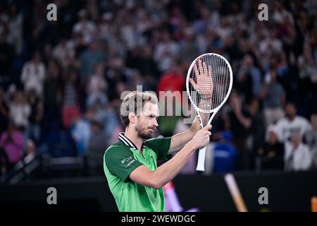 Melbourne, Australien. Januar 2024. Daniil Medwedev während des Australian Open AO 2024 Grand Slam Tennis Turniers im Melbourne Park in Melbourne, Australien, am 26. Januar 2024. Foto: Victor Joly/ABACAPRESS.COM Credit: Abaca Press/Alamy Live News Stockfoto