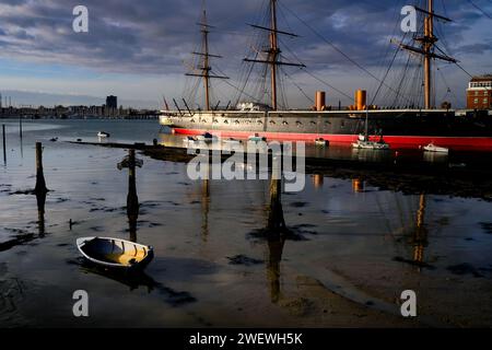 Die HMS Warrior dockte in Portsmouth am Marinemuseum an. Stockfoto