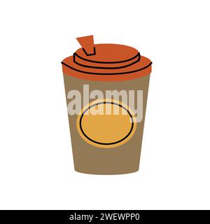 Cartoon trinken Kaffee in Papierbecher Hand gezeichnete Illustration. Vektorillustration kann für Banner, Flyer, Tapeten, Poster verwendet werden. Stock Vektor