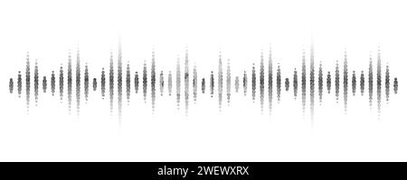 Schallwellenmuster. Frequenz der gepunkteten Musik. Halbtongrunge-Rahmen. Digitaler Equalizer. Vektordarstellung isoliert auf weißem Hintergrund Stock Vektor