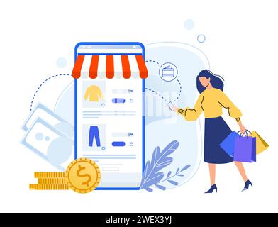 Zahlung im Online-Shop. Vektor des Online-Shops Stock Vektor
