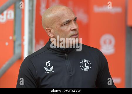 Blackpool, England. Januar 2024. Charlton Athletic Interim Head Coach Curtis Fleming vor dem Spiel der Sky Bet EFL League One zwischen Blackpool FC und Charlton Athletic. Kyle Andrews/Alamy Live News Stockfoto