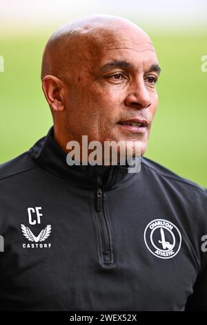 Curtis Fleming Interims-Cheftrainer von Charlton Athletic während des Vorspielinterviews vor dem Sky Bet League 1 Match Blackpool vs Charlton Athletic in Bloomfield Road, Blackpool, Großbritannien, 27. Januar 2024 (Foto: Craig Thomas/News Images) Stockfoto