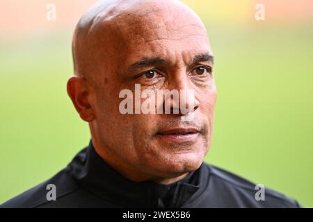 Curtis Fleming Interims-Cheftrainer von Charlton Athletic während des Vorspielinterviews vor dem Sky Bet League 1 Match Blackpool vs Charlton Athletic in Bloomfield Road, Blackpool, Vereinigtes Königreich, 27. Januar 2024 (Foto: Craig Thomas/News Images) in, am 27. Januar 2024. (Foto: Craig Thomas/News Images/SIPA USA) Credit: SIPA USA/Alamy Live News Stockfoto