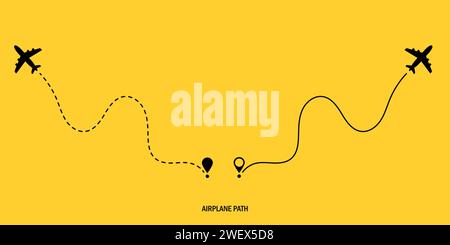 Reisekonzept. Ein Flugzeug mit gepunktetem Pfad. Flugortung. Flugzeugroute Flugzeugpfad. Vektordarstellung auf isoliertem weißem Hintergrund. Stock Vektor