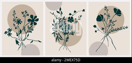 Set von Boho ästhetischen botanischen Wandkunst Stock Vektor