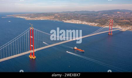 Neue Brücke, die zwei Kontinente verbindet 1915 canakkale-Brücke (dardanelles-Brücke), Canakkale, Türkei Stockfoto