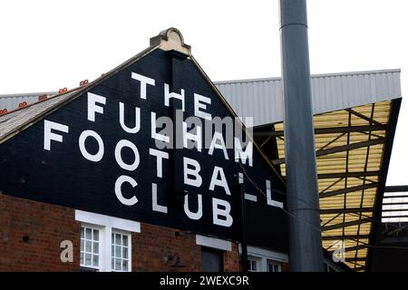 Craven Cottage, Fulham, London, Großbritannien. Januar 2024. FA Cup Fourth Round Football, Fulham gegen Newcastle United; Blick auf das Cottage im Craven Cottage Credit: Action Plus Sports/Alamy Live News Stockfoto