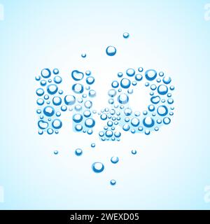 Luftblasen H2O-förmig unter Wasser. Chemische Formel des Wassers. Vektorabbildung EPS10 Stock Vektor