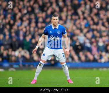 Liverpool, Großbritannien. Januar 2024. Jack Harrison von Everton, während des Emirates FA Cup Fourth Round Match Everton gegen Luton Town im Goodison Park, Liverpool, Vereinigtes Königreich, 27. Januar 2024 (Foto: Steve Flynn/News Images) in Liverpool, Vereinigtes Königreich am 27. Januar 2024. (Foto: Steve Flynn/News Images/SIPA USA) Credit: SIPA USA/Alamy Live News Stockfoto