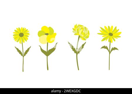 Blumenset auf weißem Hintergrund. Vektorabbildung in abgewickelter Form. Stock Vektor