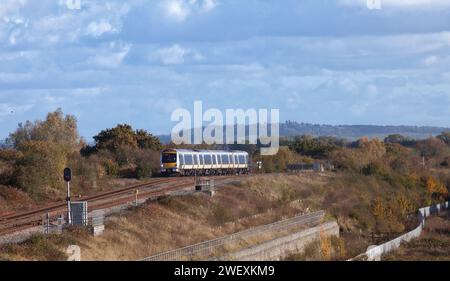 Chiltern Railways Class 168 clubman Zug 168215 vorbei an Bicester South Junction auf der Chiltern Hauptstrecke Stockfoto