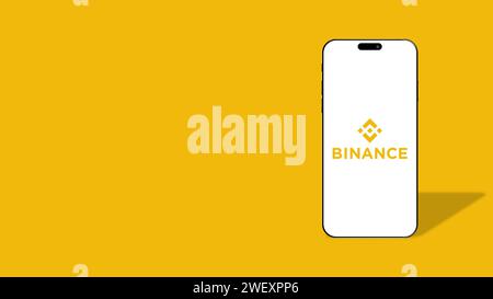 Istanbul, Türkei – 25. Januar 2024: Logo der Marke Binance auf dem Smartphone-Bildschirm. Binance ist eine globale Plattform für den Austausch von Kryptowährungen. Illustrationseditor Stockfoto