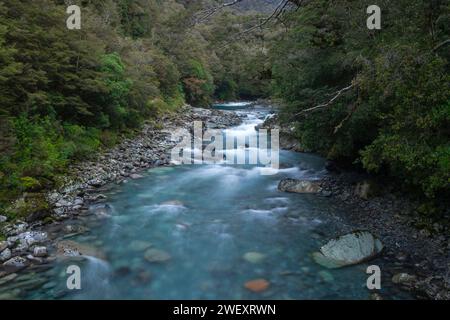 Hollyford River im Fiordland-Nationalpark auf der Südinsel Neuseelands Stockfoto