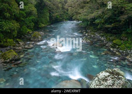 Hollyford River im Fiordland-Nationalpark auf der Südinsel Neuseelands Stockfoto