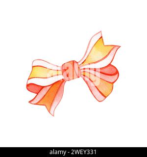 Wasserfarbe Präsenzbogen. Handgemaltes Geschenk Winter Frohe Weihnachten und Happy New Year, Geburtstagsereignis isolierte Illustration, in rot, gelb, Golden, Stockfoto