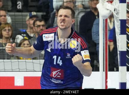 Köln, Deutschland. Januar 2024. Kentin MAHE während des Handballspiels der Männer EHF Euro 2024 zwischen Frankreich und der Swedenat Lanxess-Arena in Köln am 26. Januar 2024. Foto Laurent Lairys/ABACAPRESS.COM Credit: Abaca Press/Alamy Live News Stockfoto