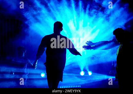 Heidelberg, Deutschland. Januar 2024. Spieler der MLP Academics Heidelberg beim Einlaufen, Aktion, Action, Spielszene, 27.01.2024, Heidelberg (Deutschland), Basketball, Bundesliga, MLP Academics Heidelberg - NINERS Chemnitz Credit: dpa/Alamy Live News Stockfoto