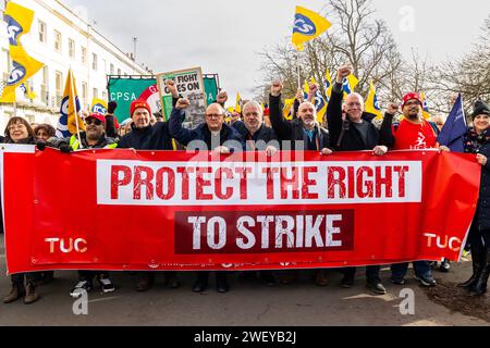 Cheltenham, Großbritannien, 27. Januar 2024, TUC schützt das Streikrecht. Neil Terry/Neil Terry Photography Credit: Neil Terry/Alamy Live News Stockfoto