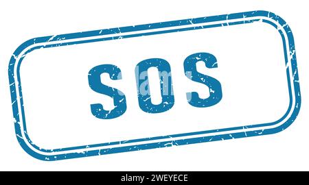 sos-Stempel. Rechteckiger sos-Stempel isoliert auf weißem Hintergrund Stock Vektor