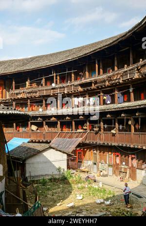 Shunyu Lou, eines der größten tulou-Gebäude im Bezirk Nanjing, Provinz Fujian, China Stockfoto