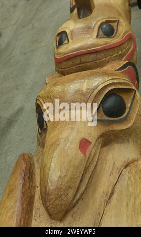 Geschnitztes Totem in Ketchikan Alaska Stockfoto