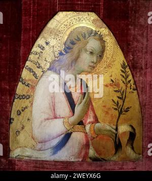 Engel der Verkündigung, von Sano di Pietro, um 1450, Tempera auf Platte Stockfoto