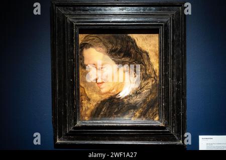 New York, New York, USA. Januar 2024. Peter Paul Rubens Head Studie einer alten Frau mit Schleier, die während der Pressevorschau vor der Auktion bei Christie's in New York gesehen wurde. (Kreditbild: © Lev Radin/Pacific Press via ZUMA Press Wire) NUR REDAKTIONELLE VERWENDUNG! Nicht für kommerzielle ZWECKE! Stockfoto