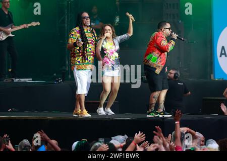 Amsterdam, Niederlande, 27. Januar 2024. Daniela Mercury tritt am 27. Januar 2024 unter Beteiligung von Olodum bei der 9. Ausgabe von CarnaUOL im Allianz Parque in Sao Paulo, Brasilien auf. CarnaUOL präsentiert ein Programm mit 7 Shows, besonderen Gästen und mehr als 8 Stunden Partyzeit. Daniela Mercury, Monobloco, Joelma, DJ Barbara Labres, Maiara & Maraisa, Banda Eva und Gloria Groove, zusammen mit besonderen Gästen. (Foto: Leco Viana/Thenews2/NurPhoto) Credit: NurPhoto SRL/Alamy Live News Stockfoto