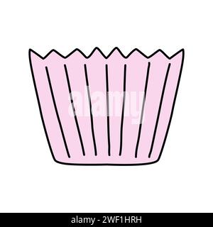 Rosafarbene Papierschale für das Backen von Muffins oder Cupcakes, Bäckerei Zubehör Kritzele, Vektor-Illustration Stock Vektor
