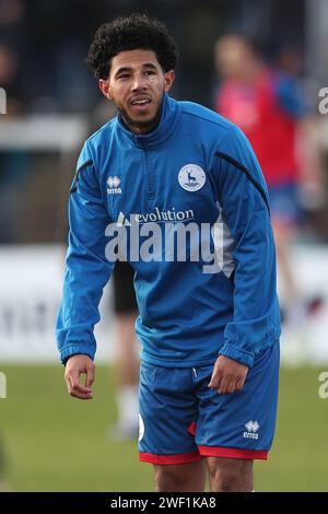 Hartlepool, Großbritannien. Januar 2023. Courtney Senior von Hartlepool United während des Spiels der Vanarama National League zwischen Hartlepool United und York City im Victoria Park, Hartlepool am Samstag, den 27. Januar 2024. (Foto: Mark Fletcher | MI News) Credit: MI News & Sport /Alamy Live News Stockfoto