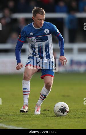 Hartlepool, Großbritannien. Januar 2023. Luke Hendrie von Hartlepool United während des Vanarama National League-Spiels zwischen Hartlepool United und York City im Victoria Park, Hartlepool am Samstag, den 27. Januar 2024. (Foto: Mark Fletcher | MI News) Credit: MI News & Sport /Alamy Live News Stockfoto