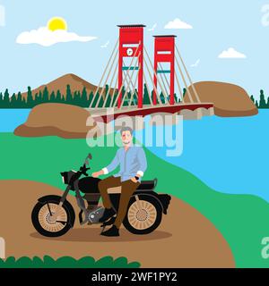 Biker auf einem Motorrad. Vektorabbildung in abgewickelter Form. Stock Vektor