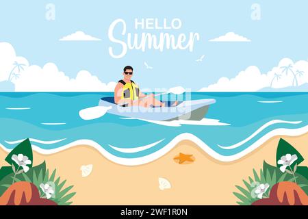 Hallo Sommer. Vektor-Illustration in flachem Cartoon-Stil. Kann für Banner, Poster, Flyer verwendet werden Stock Vektor