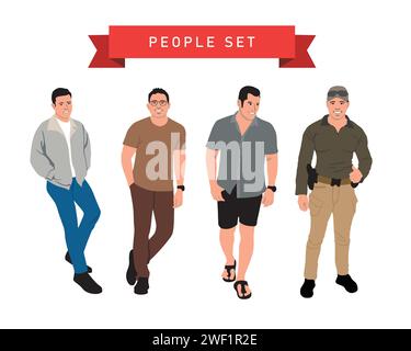 Herren-Set in legeren Kleidern. Vektorabbildung in abgewickelter Form. Stock Vektor