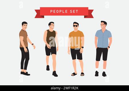Vektor-Illustration einer Gruppe von Männern in verschiedenen Posen. Flacher STYLE. Stock Vektor