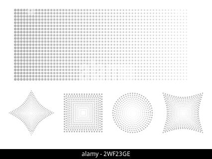 Rasterpunkte abstrakter Hintergrund Set von geometrischen Formen Vektorillustration isoliert auf weißem Hintergrund Stock Vektor
