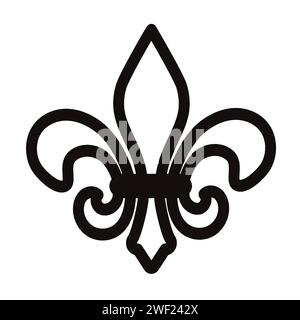 Mardi Gras Fleur de Lis Symbol Schwarze Linie Design Element Vektor Illustration isoliert auf weißem Hintergrund Stock Vektor