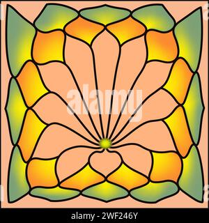 Buntglasfenster mit Mosaikblumen. Kaleidoskop Muster Vektor-Illustration Stock Vektor