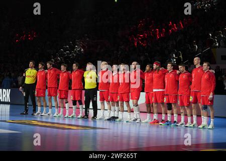 Köln, Allemagne. Januar 2024. Team Dänemark während des Handballspiels der Männer EHF Euro 2024 zwischen Deutschland und Dänemark am 26. Januar 2024 in der Lanxess-Arena in Köln - Foto Laurent Lairys/DPPI Credit: DPPI Media/Alamy Live News Stockfoto