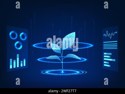Intelligente landwirtschaftliche Technologie, bei der Technologien zur Steuerung landwirtschaftlicher Betriebe eingesetzt werden, um Produktionswachstum, Pflanzenpflege und Temperatur zu messen. Pflanzen Sie das Stock Vektor