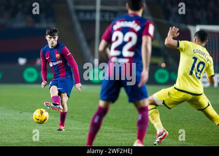 Pedri Gonzalez vom FC Barcelona während des Fußballspiels La Liga zwischen dem FC Barcelona und Villarreal CF am 27. Januar 2024 im Estadio Olimpico de Montjuic in Barcelona, Spanien Stockfoto