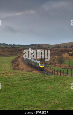 ScotRail-Klasse 170 TurboStar-Zug 170403 vorbei an Fountainhall auf der Grenzbahn, Schottland, Großbritannien Stockfoto