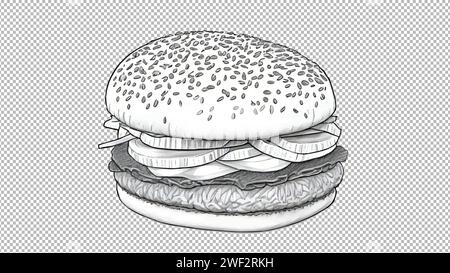Burger Stilkunst. Hand gezeichnete Vektorillustration des Hamburger. Süßer handgezeichneter Burger. Stock Vektor