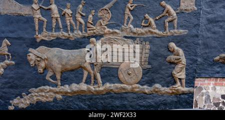3D-Bas-Reliefszene aus dem Ersten Weltkrieg, als Russland die Türkei Angriff. Stockfoto