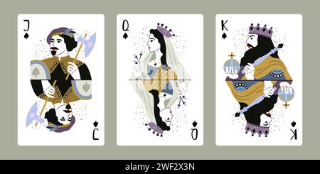König, Königin, Pik-Jack, die Hauptrolle der Karten. Vektor des Spielsets zum Spielen, Design Deck Anzug schwarze Pik Illustration Stock Vektor