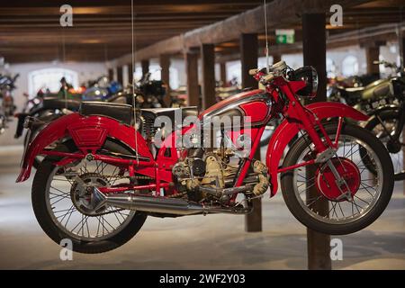Retro-Motorräder auf einer Ausstellung in Dänemark Stockfoto